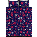 Girly Heart And Butterfly Pattern Print Quilt Bed Set
