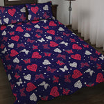 Girly Heart And Butterfly Pattern Print Quilt Bed Set