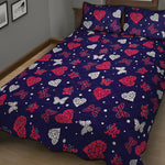 Girly Heart And Butterfly Pattern Print Quilt Bed Set