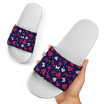 Girly Heart And Butterfly Pattern Print White Slide Sandals