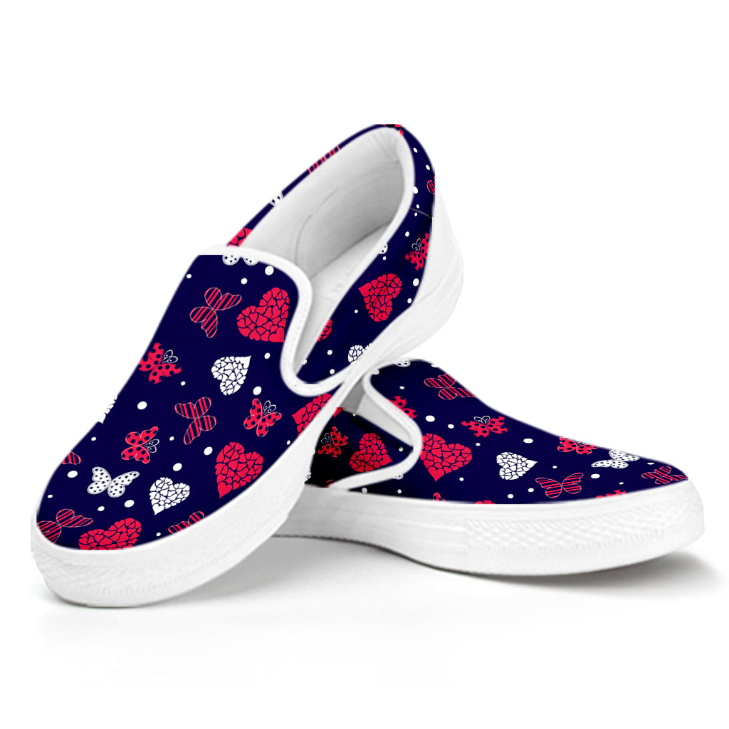 Girly Heart And Butterfly Pattern Print White Slip On Shoes