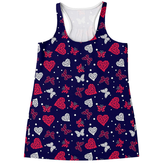 Girly Heart And Butterfly Pattern Print Women's Racerback Tank Top