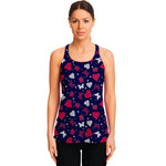 Girly Heart And Butterfly Pattern Print Women's Racerback Tank Top
