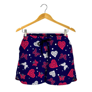 Girly Heart And Butterfly Pattern Print Women's Shorts