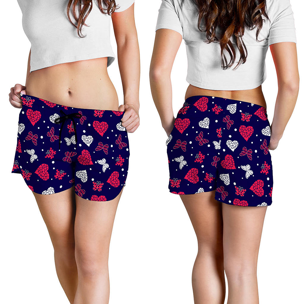 Girly Heart And Butterfly Pattern Print Women's Shorts