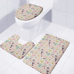 Girly Heart And Flower Pattern Print 3 Piece Bath Mat Set