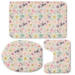 Girly Heart And Flower Pattern Print 3 Piece Bath Mat Set