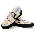Girly Heart And Flower Pattern Print Black Slip On Sneakers