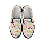 Girly Heart And Flower Pattern Print Black Slip On Shoes