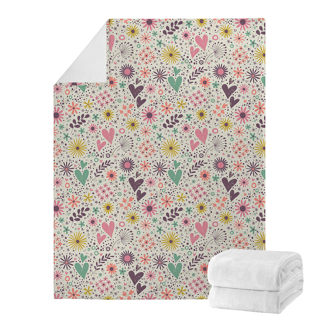 Girly Heart And Flower Pattern Print Blanket