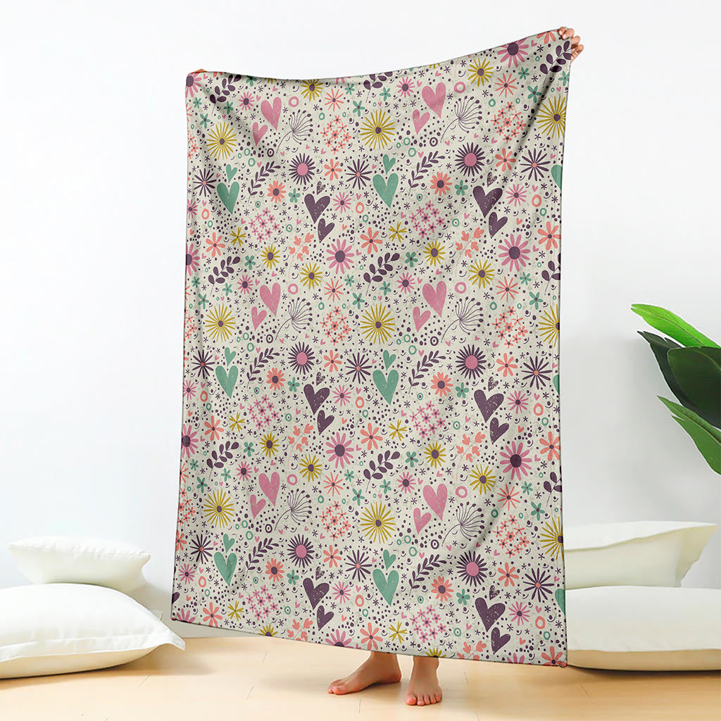 Girly Heart And Flower Pattern Print Blanket