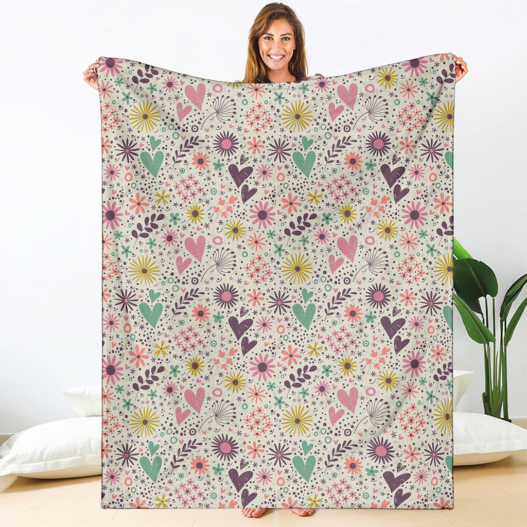 Girly Heart And Flower Pattern Print Blanket