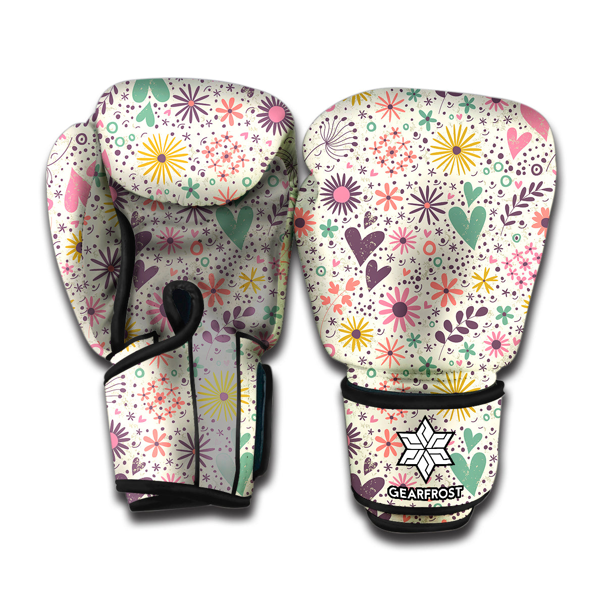 Girly Heart And Flower Pattern Print Boxing Gloves