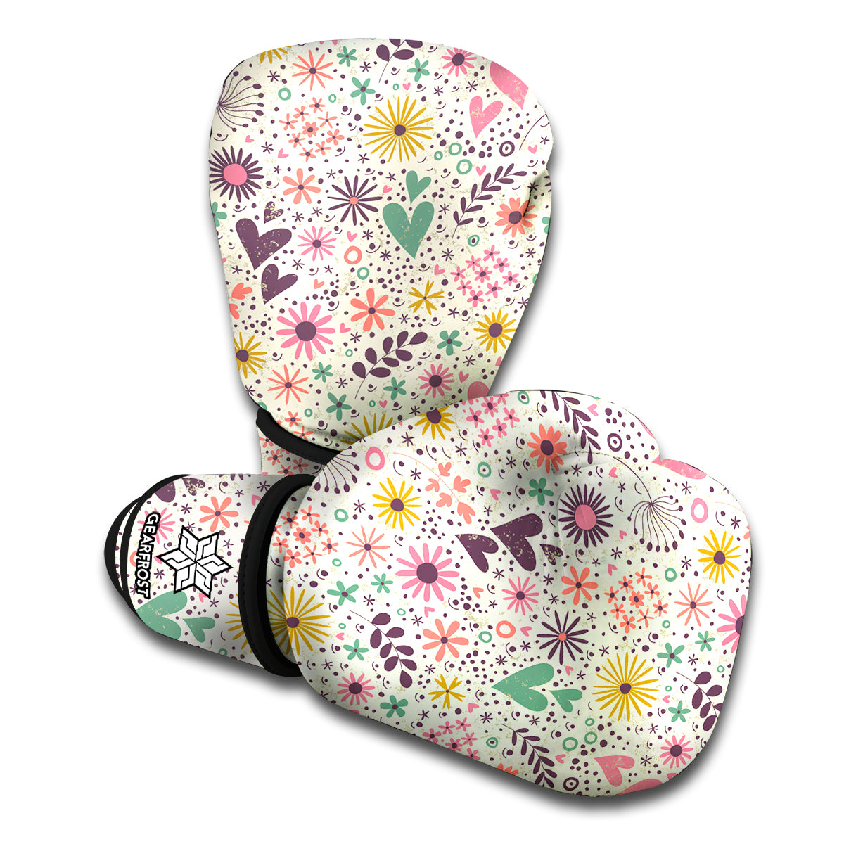 Girly Heart And Flower Pattern Print Boxing Gloves