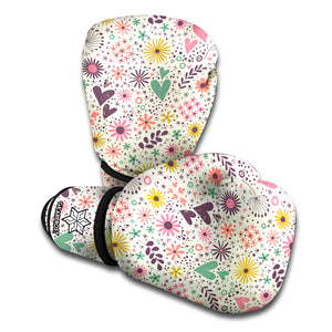 Girly Heart And Flower Pattern Print Boxing Gloves