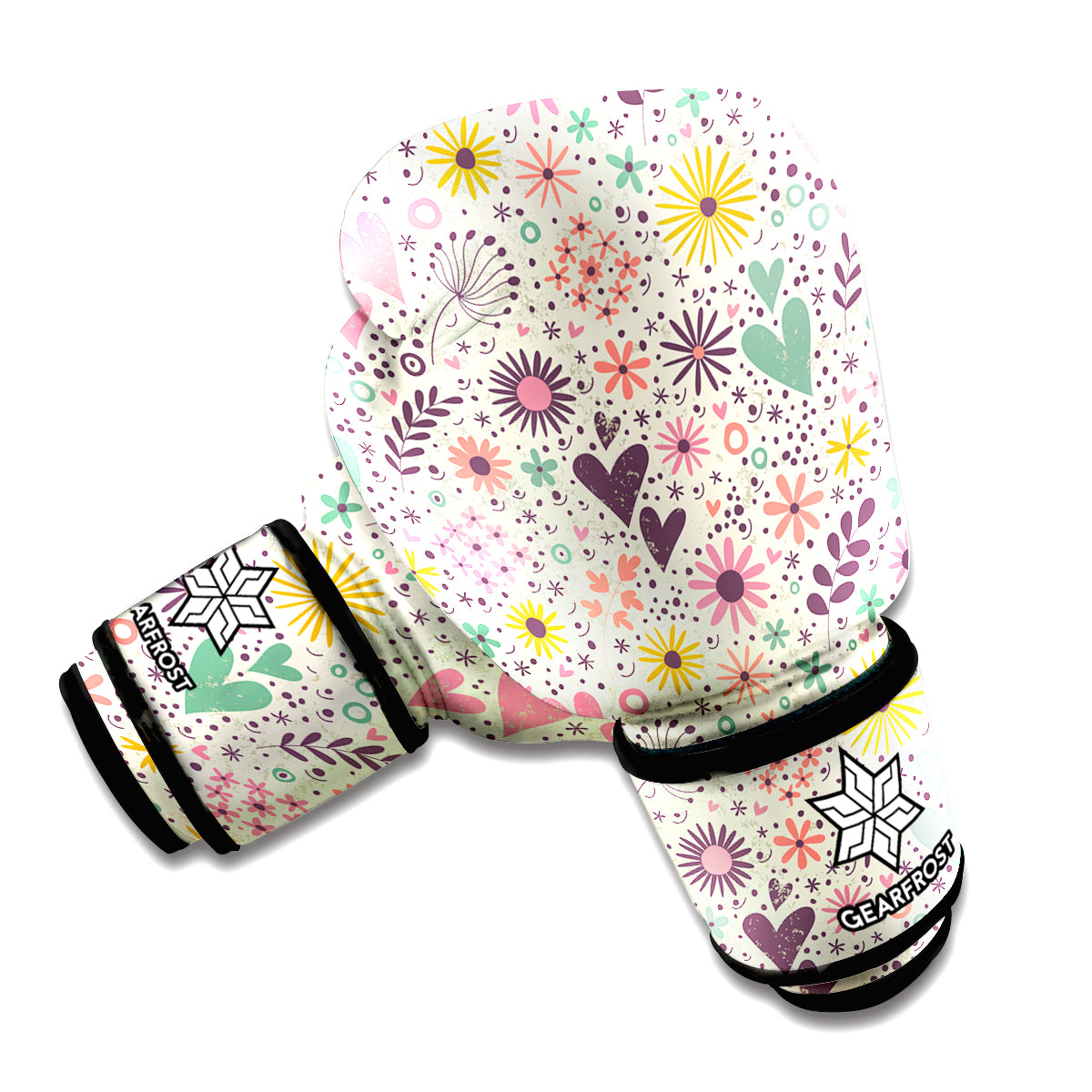 Girly Heart And Flower Pattern Print Boxing Gloves