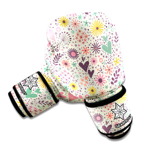 Girly Heart And Flower Pattern Print Boxing Gloves