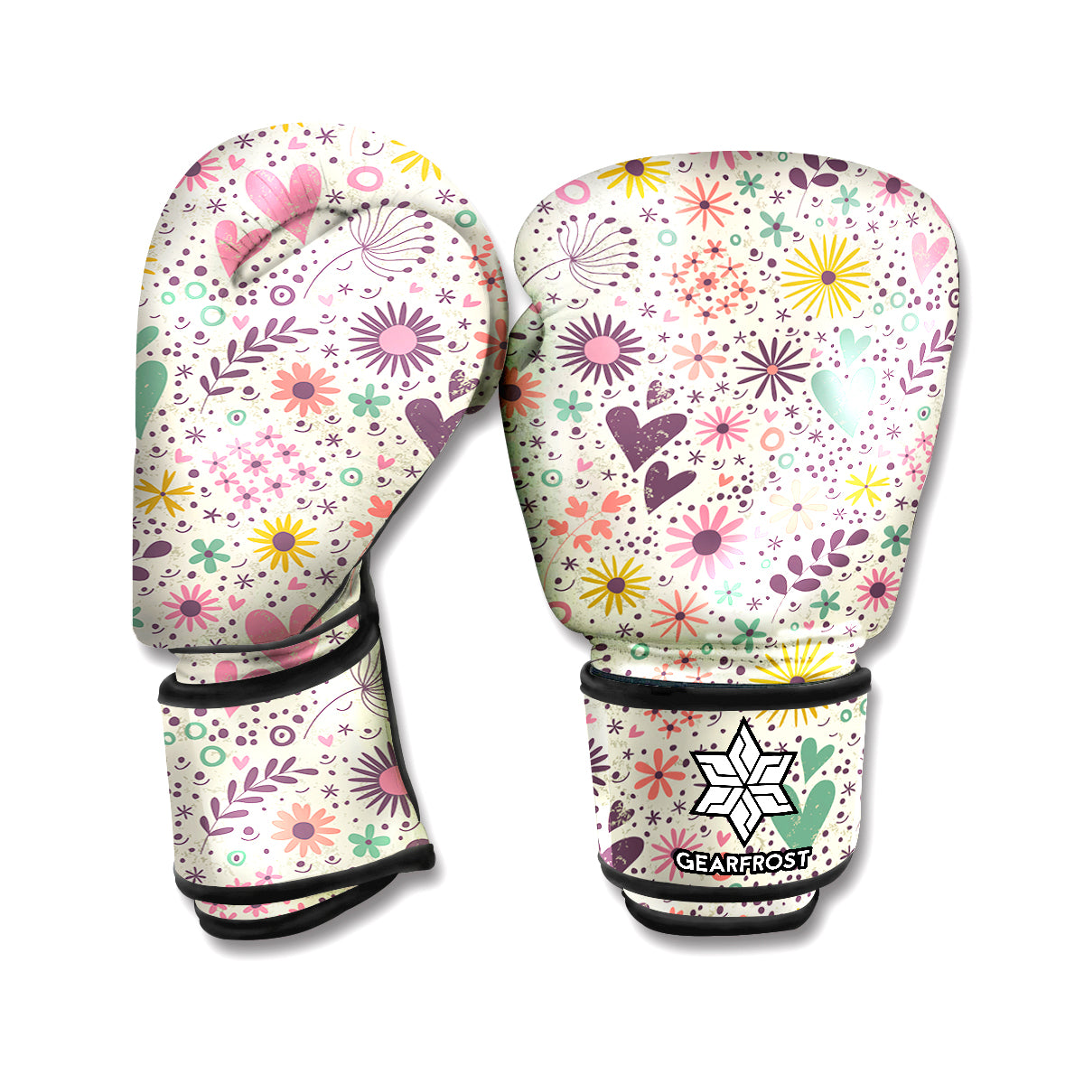 Girly Heart And Flower Pattern Print Boxing Gloves