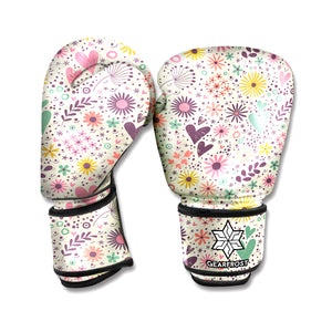 Girly Heart And Flower Pattern Print Boxing Gloves