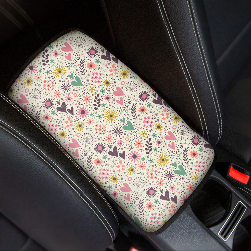 Girly Heart And Flower Pattern Print Car Center Console Cover