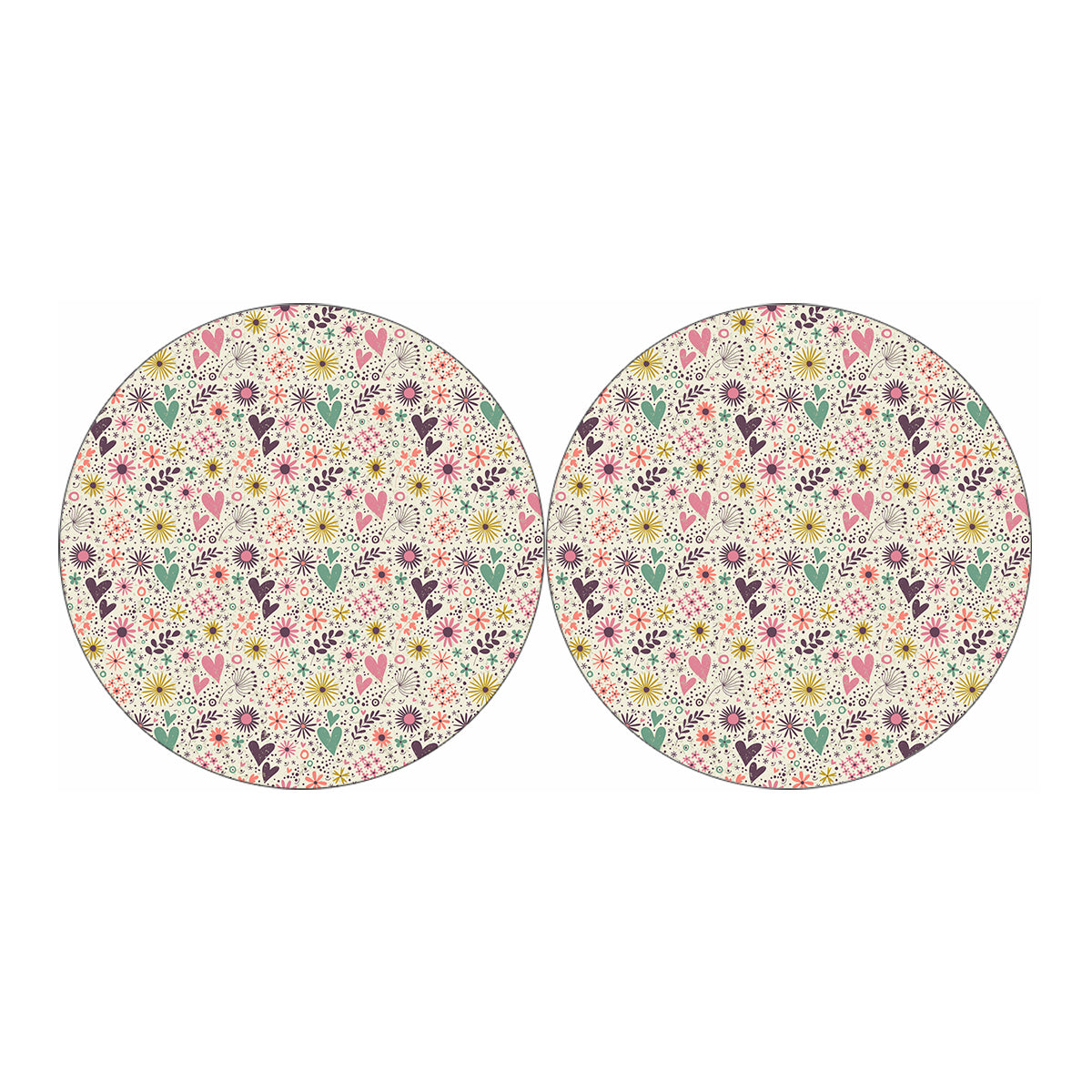 Girly Heart And Flower Pattern Print Car Coasters