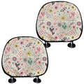 Girly Heart And Flower Pattern Print Car Headrest Covers