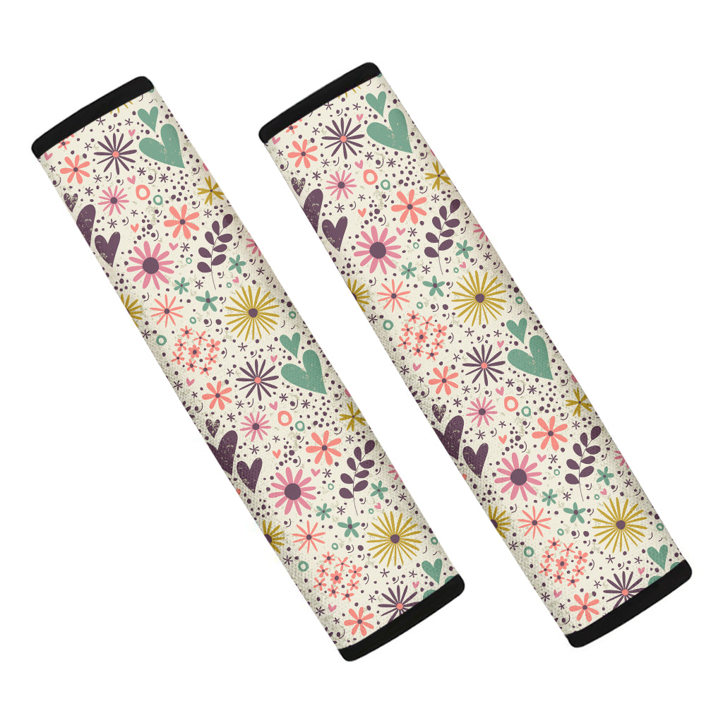 Girly Heart And Flower Pattern Print Car Seat Belt Covers