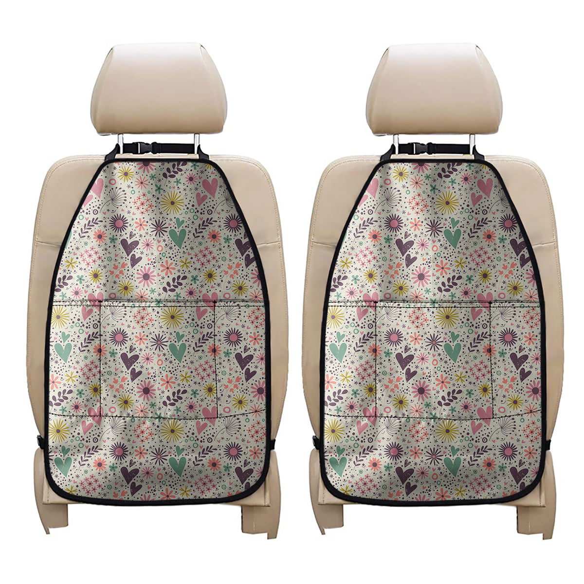 Girly Heart And Flower Pattern Print Car Seat Organizers