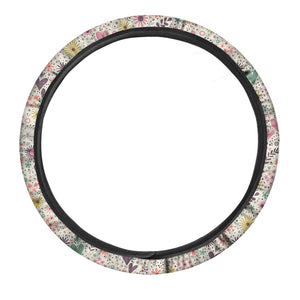 Girly Heart And Flower Pattern Print Car Steering Wheel Cover