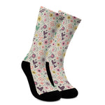 Girly Heart And Flower Pattern Print Crew Socks