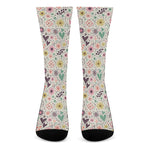 Girly Heart And Flower Pattern Print Crew Socks