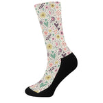Girly Heart And Flower Pattern Print Crew Socks