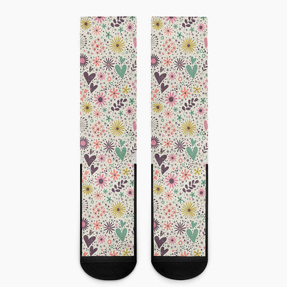 Girly Heart And Flower Pattern Print Crew Socks
