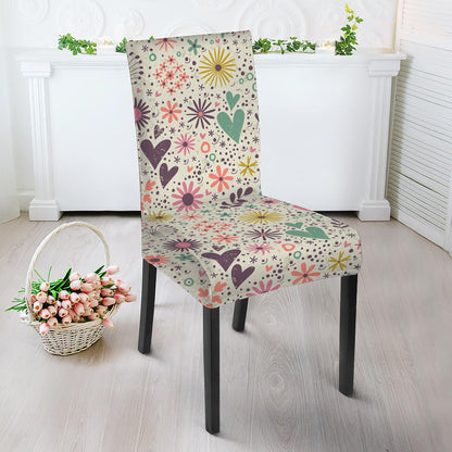 Girly Heart And Flower Pattern Print Dining Chair Slipcover