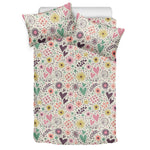 Girly Heart And Flower Pattern Print Duvet Cover Bedding Set
