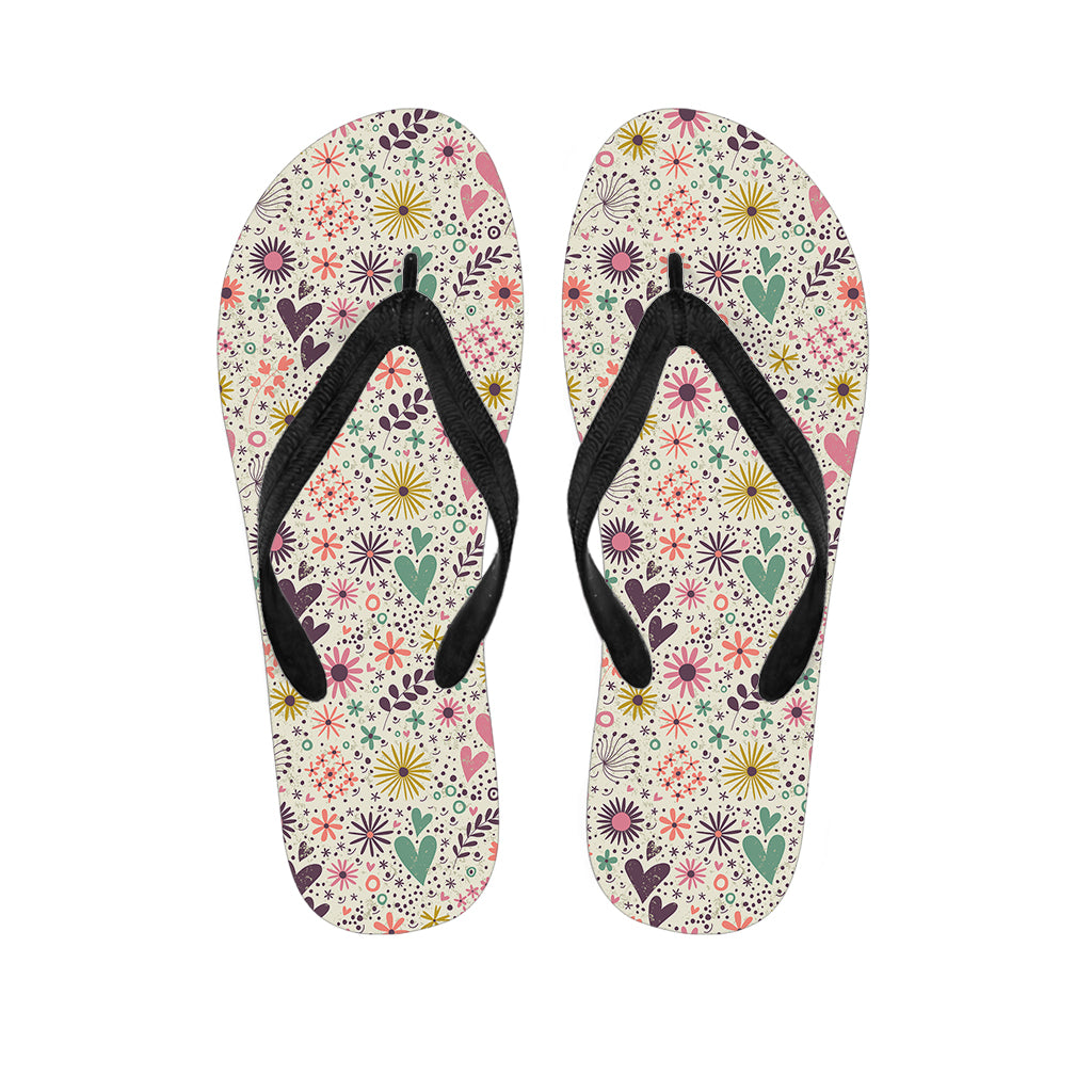 Girly Heart And Flower Pattern Print Flip Flops