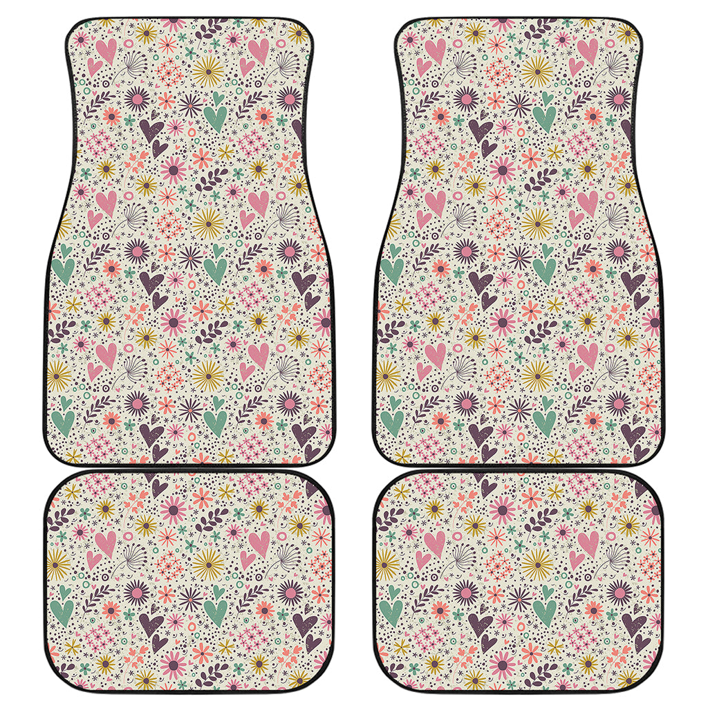 Girly Heart And Flower Pattern Print Front and Back Car Floor Mats