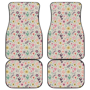 Girly Heart And Flower Pattern Print Front and Back Car Floor Mats