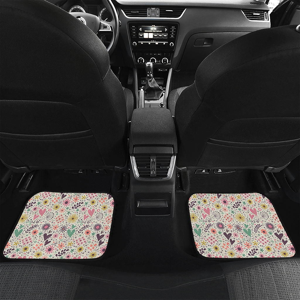 Girly Heart And Flower Pattern Print Front and Back Car Floor Mats