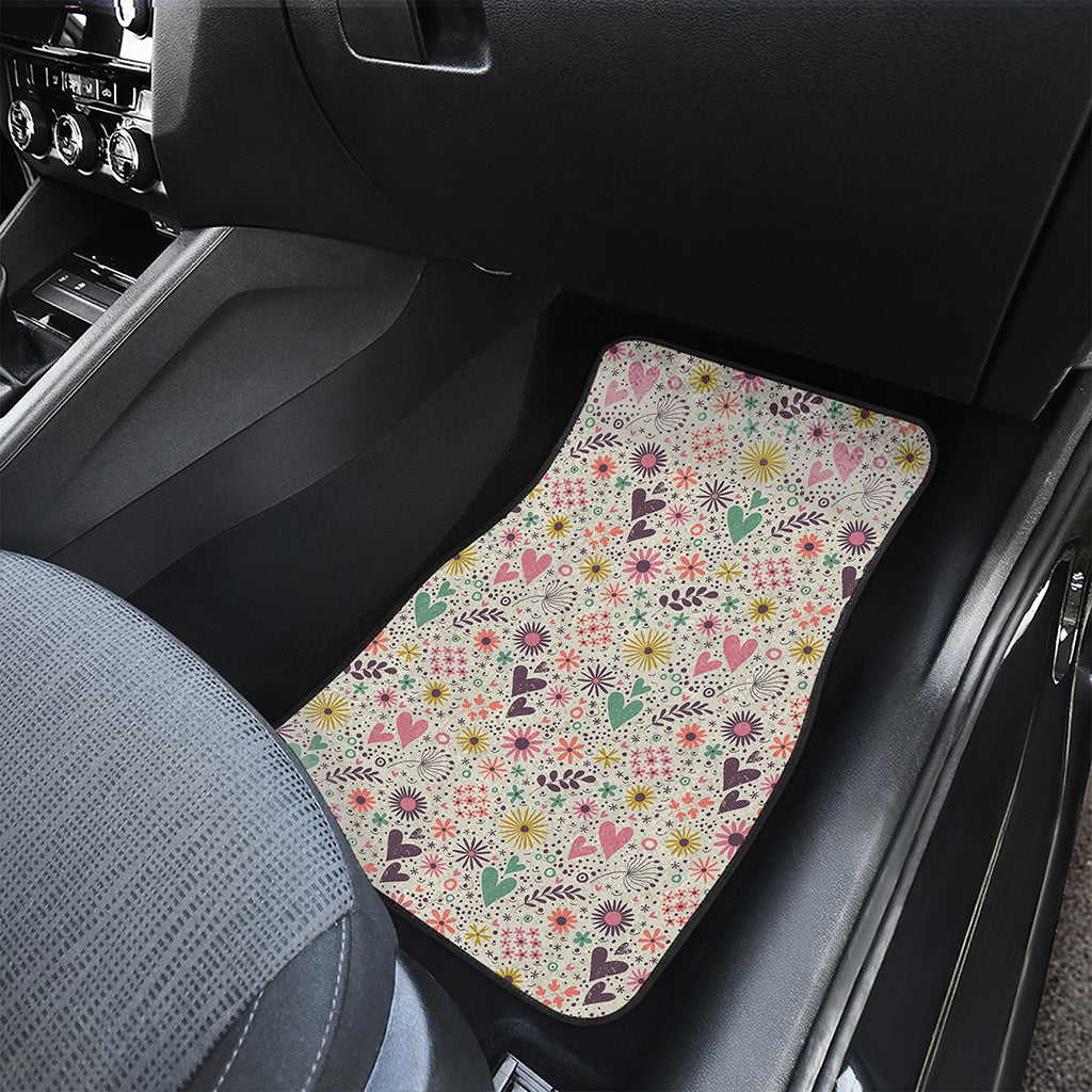 Girly Heart And Flower Pattern Print Front and Back Car Floor Mats