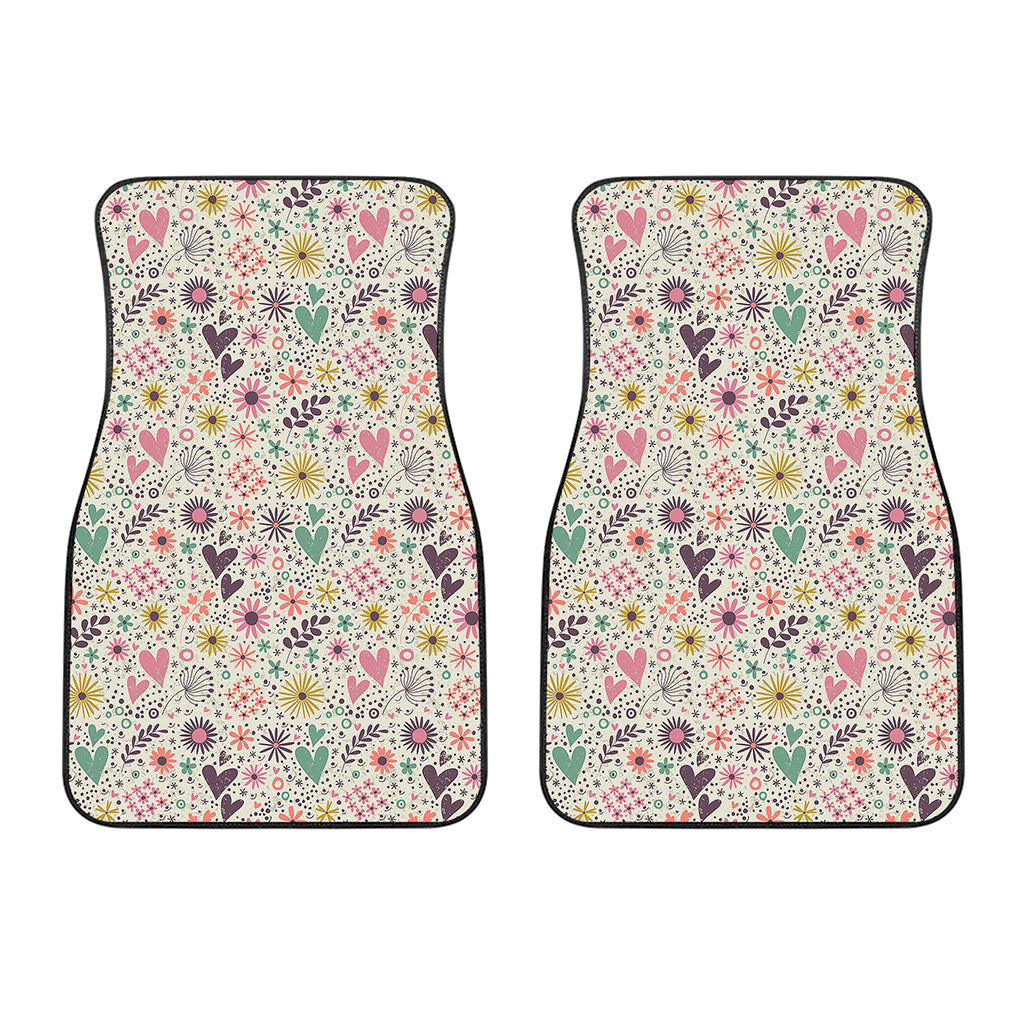 Girly Heart And Flower Pattern Print Front Car Floor Mats