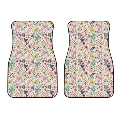 Girly Heart And Flower Pattern Print Front Car Floor Mats