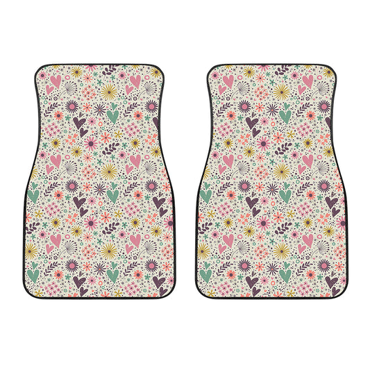 Girly Heart And Flower Pattern Print Front Car Floor Mats