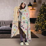 Girly Heart And Flower Pattern Print Hooded Blanket