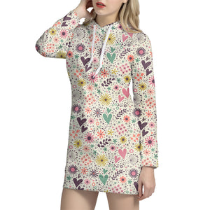 Girly Heart And Flower Pattern Print Hoodie Dress