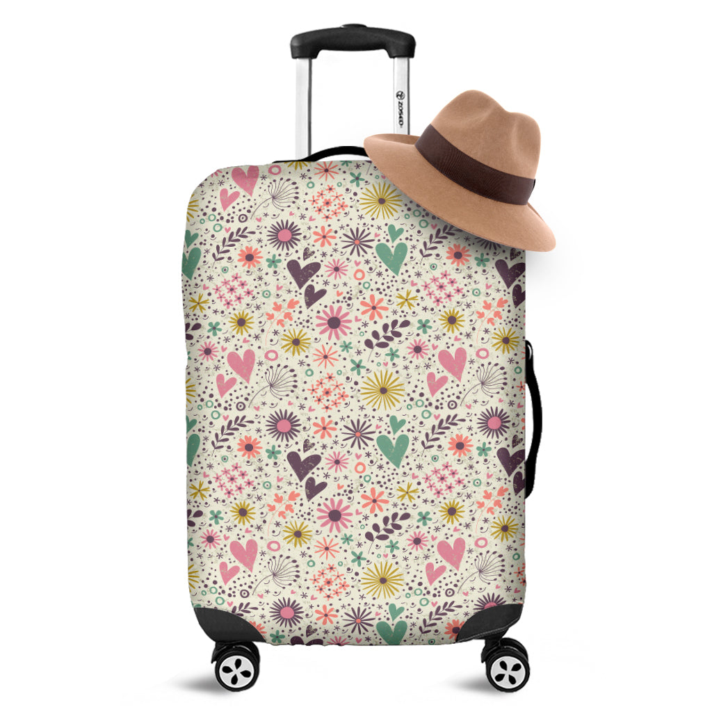 Girly Heart And Flower Pattern Print Luggage Cover