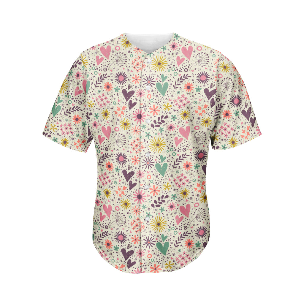 Girly Heart And Flower Pattern Print Men's Baseball Jersey