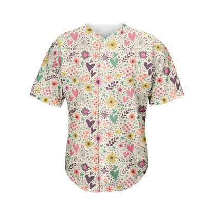 Girly Heart And Flower Pattern Print Men's Baseball Jersey