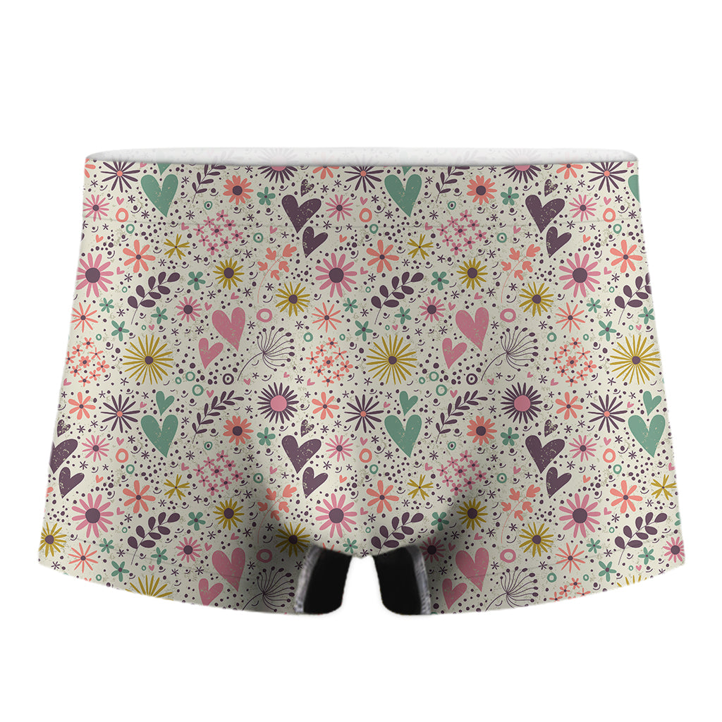 Girly Heart And Flower Pattern Print Men's Boxer Briefs