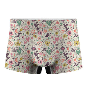 Girly Heart And Flower Pattern Print Men's Boxer Briefs